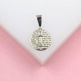 18K Rhodium Filled Anchor Coin Textured Medallion Pendant Charm (A226)