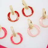 18K Gold Filled Huggie With Enamel Dangle Drop Charm (L195)
