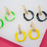 18K Gold Filled Huggie With Enamel Dangle Drop Charm (L195)