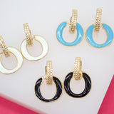 18K Gold Filled Huggie With Enamel Dangle Drop Charm (L195)
