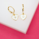 18K Gold Filled Heart Huggies Earrings With CZ Stone (L162)