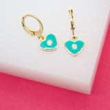 18K Gold Filled Heart Huggies Earrings With CZ Stone (L162)