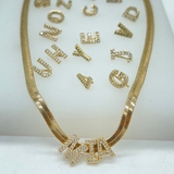 18K Gold Filled letter Initial Clip On Pendant With CZ Stones
