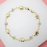 Multi Color CZ Elephant Charm Bracelet (I152)