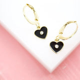 18K Gold Filled Heart Huggies Earrings With CZ Stone (L162)