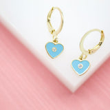 18K Gold Filled Heart Huggies Earrings With CZ Stone (L162)