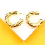 18K Gold Filled Herringbone Hoop Earrings