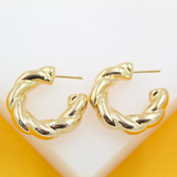 18K Gold Filled Thick Twisted Hoops Post Earrings (J206)