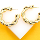 18K Gold Filled Thick Twisted Hoops Post Earrings (J206)