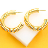 18K Gold Filled Thick Textured Hoop Earrings (J222)