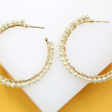 18K Gold Filled Wired Pearl Hoop Earrings (J194)