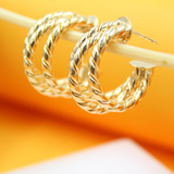 18K Gold Filled Triple Strand Twisted Hoop Earrings