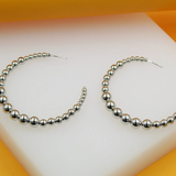 18K Rhodium Beaded Open Hoop Earrings