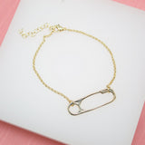 18K Gold Filled Paper Clip Charm Rolo Chain Bracelet (I179)