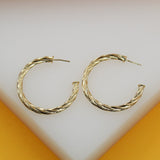 18K Gold Filled 4mm Twisted Open Hoop Earrings (J128)(J130)(J132)