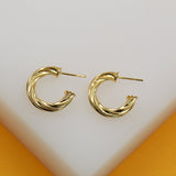 18K Gold Filled 4mm Twisted Open Hoop Earrings (J128)(J130)(J132)
