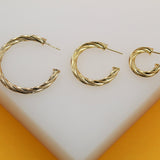 18K Gold Filled 4mm Twisted Open Hoop Earrings (J128)(J130)(J132)