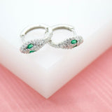 18K Gold Filled Snake Huggie Earrings With Green Eyes And CZ Zirconia Stones (L277)