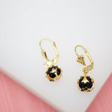 18K Gold Filled Black & White Pearl Stud Earrings (K247)