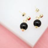 18K Gold Filled Evil Eye Black Bead Earrings