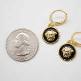18K Gold Filled Small Enamel Medusa Charm Dainty Dangle Huggie Hoop Earrings
