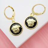 18K Gold Filled Small Enamel Medusa Charm Dainty Dangle Huggie Hoop Earrings