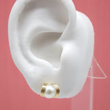 18K Gold Filled Pearl Stud Earrings With Golden Rings