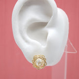 18K Gold Filled Pearl Stud Earrings With Golden Wraps (L128)