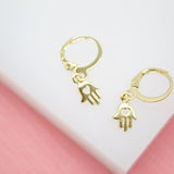 18K Gold Filled Hand Of Hamsa Heart Huggies Earrings