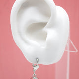 18K Rhodium Filled Pearl Latch Lever Back Earrings (L210)
