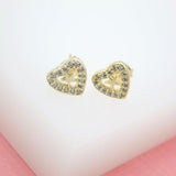 18K Gold Filled Heart Star Earrings With Micro CZ Cubic Zirconia Stones