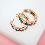 18K Gold And Rhodium Filled Hoop Earrings With MulitColor CZ Cubic Zirconia Stones (L224)