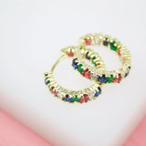 18K Gold And Rhodium Filled Hoop Earrings With MulitColor CZ Cubic Zirconia Stones (L224)