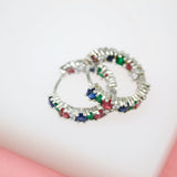 18K Gold And Rhodium Filled Hoop Earrings With MulitColor CZ Cubic Zirconia Stones (L224)