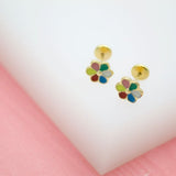 18K Gold Filled Colorful Flower Stud Earrings With CZ Cubic Zirconia Stone