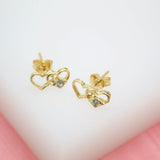 18K Gold Filled Gold Hearts Stud Earrings With A Cubic Zirconia Stone