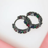 18K Gold And Rhodium Filled Hoop Earrings With MulitColor CZ Cubic Zirconia Stones (L224)