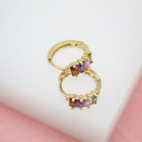 18K Gold Filled Huggies Earrings With Rectangle Multi Color CZ Cubic Zirconia Stones (Style F) (L73)