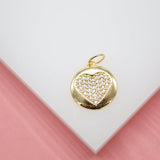 18K Gold Filled Heart Pendant Love Charm With CZ Stones