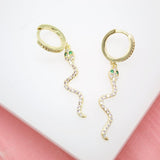 18K Gold Filled Snake Huggies Dangle Drop Earrings With CZ Cubic Zirconia Stones (L213)