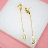 18K Gold Filled Puka Shell Long Dangle Drop Earrings