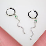18K Gold Filled Snake Huggies Dangle Drop Earrings With CZ Cubic Zirconia Stones (L213)