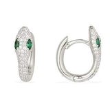 18K Gold Filled Snake Huggie Earrings With Green Eyes And CZ Zirconia Stones (L277)