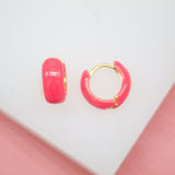 18K Gold Filled Small Enamel Neon Color Round Huggies Earrings (L241)