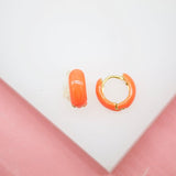 18K Gold Filled Small Enamel Neon Color Round Huggies Earrings (L241)