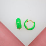 18K Gold Filled Small Enamel Neon Color Round Huggies Earrings (L241)