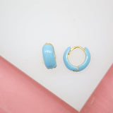 18K Gold Filled Small Enamel Neon Color Round Huggies Earrings (L241)