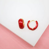 18K Gold Filled Small Enamel Neon Color Round Huggies Earrings (L241)