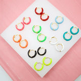 18K Gold Filled Small Enamel Neon Color Round Huggies Earrings (L241)