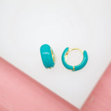 18K Gold Filled Small Enamel Neon Color Round Huggies Earrings (L241)